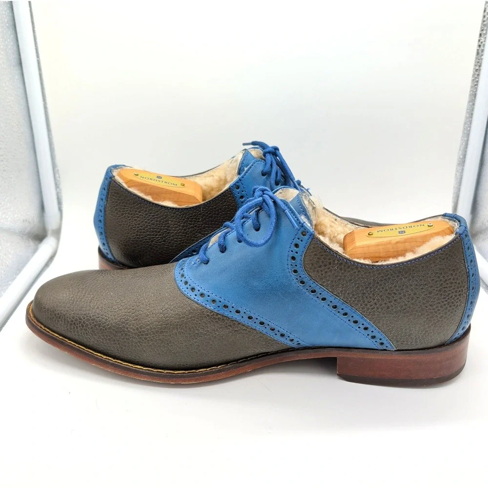 Cole Haan Saddle Oxford Men 10 Brown Blue Excellent Shearling Nike Air C10398